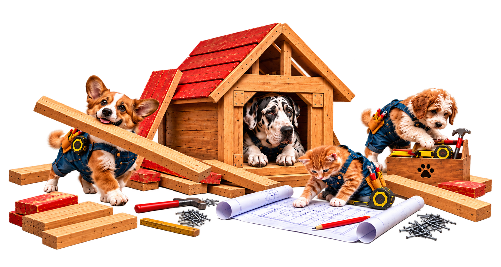 K-tai crew building a doghouse